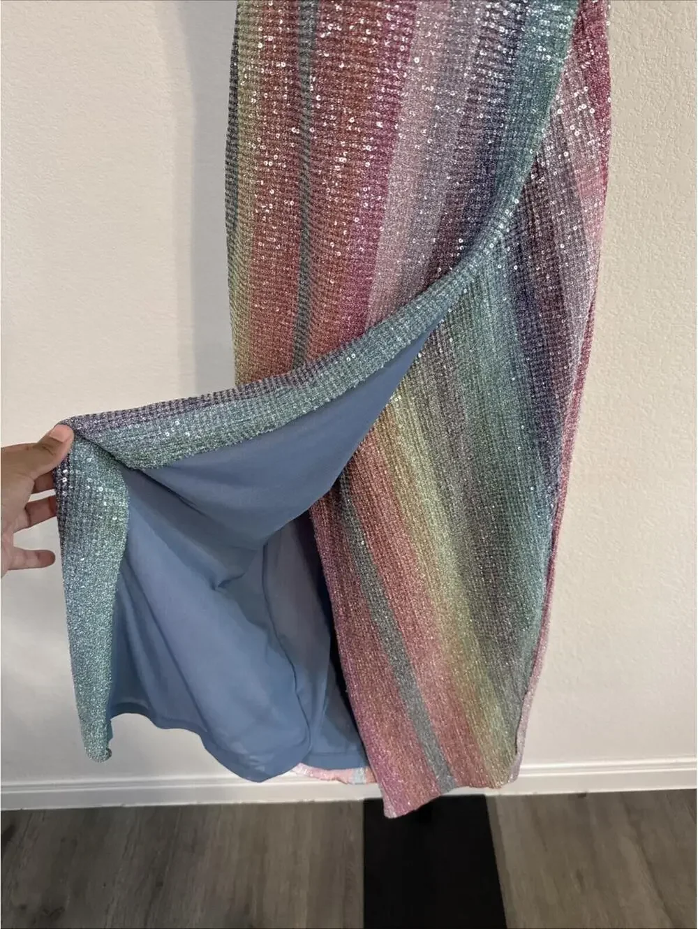 SAYLOR Rainbow Meghan Sequin Mini Dress Spaghetti Straps - MED **FLAWED** - Picture 5 of 13